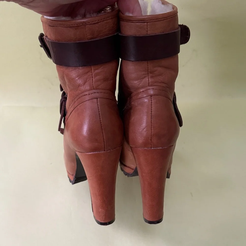New Vintage Caramel Dolce Vita Winter Boots with Buckle Accents and Real Fur